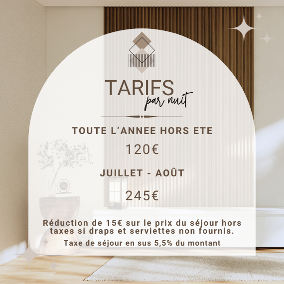 Tarifs du gîte Le Noyer affichés sur un support d’information